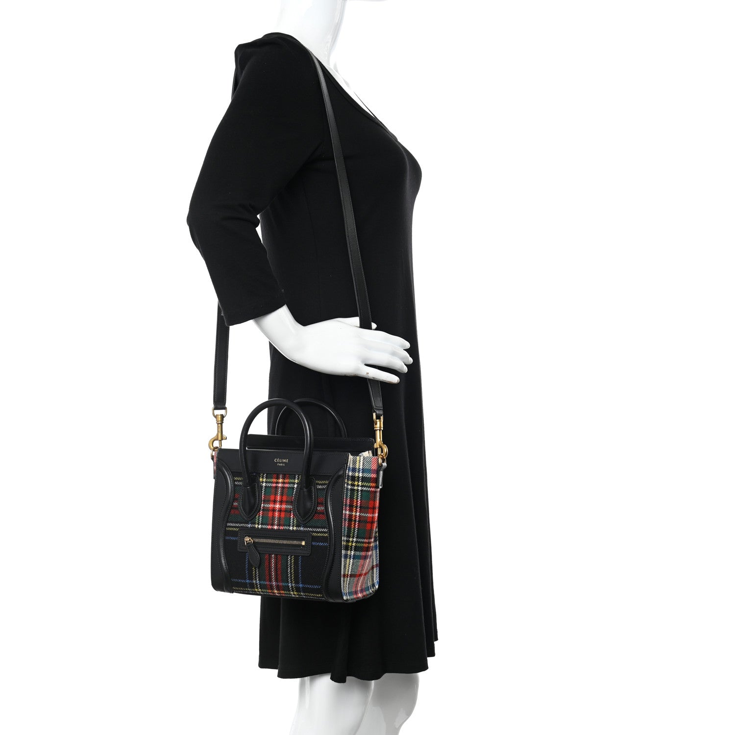 Celine Tartan Calfskin Nano Luggage Red Black 2 of 15
