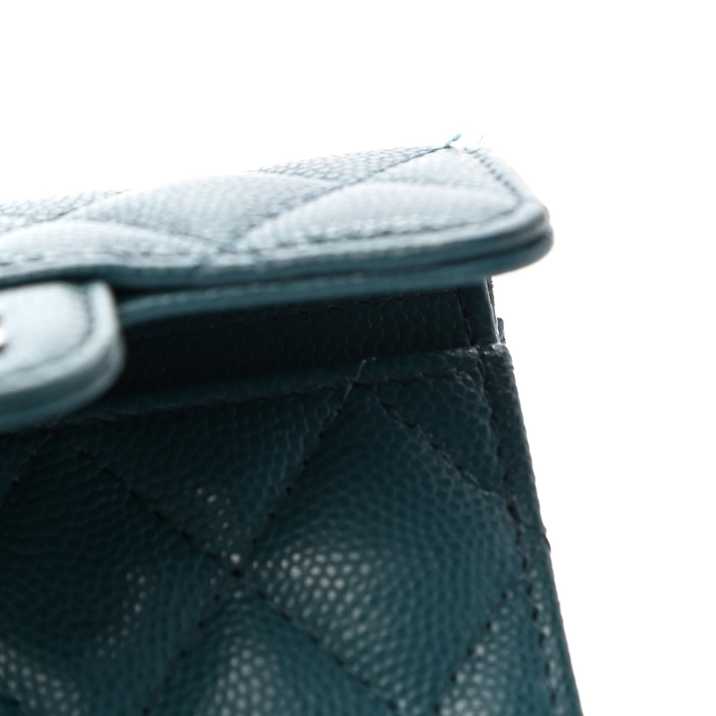 Caviar Quilted Flap Card Holder Dark Turquoise