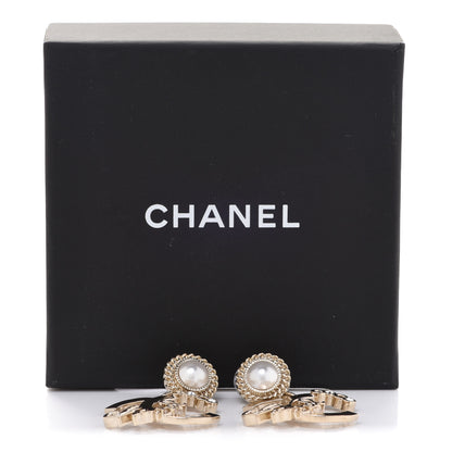 Chanel Metal Pearl Crystal Coco Script CC Drop Earrings Gold 5 of 5