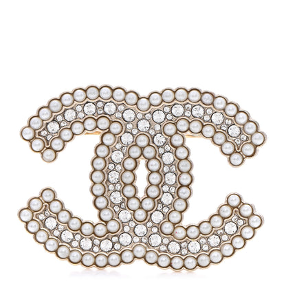 Chanel Crystal Pearl Multi Row CC Brooch Gold 1 of 4
