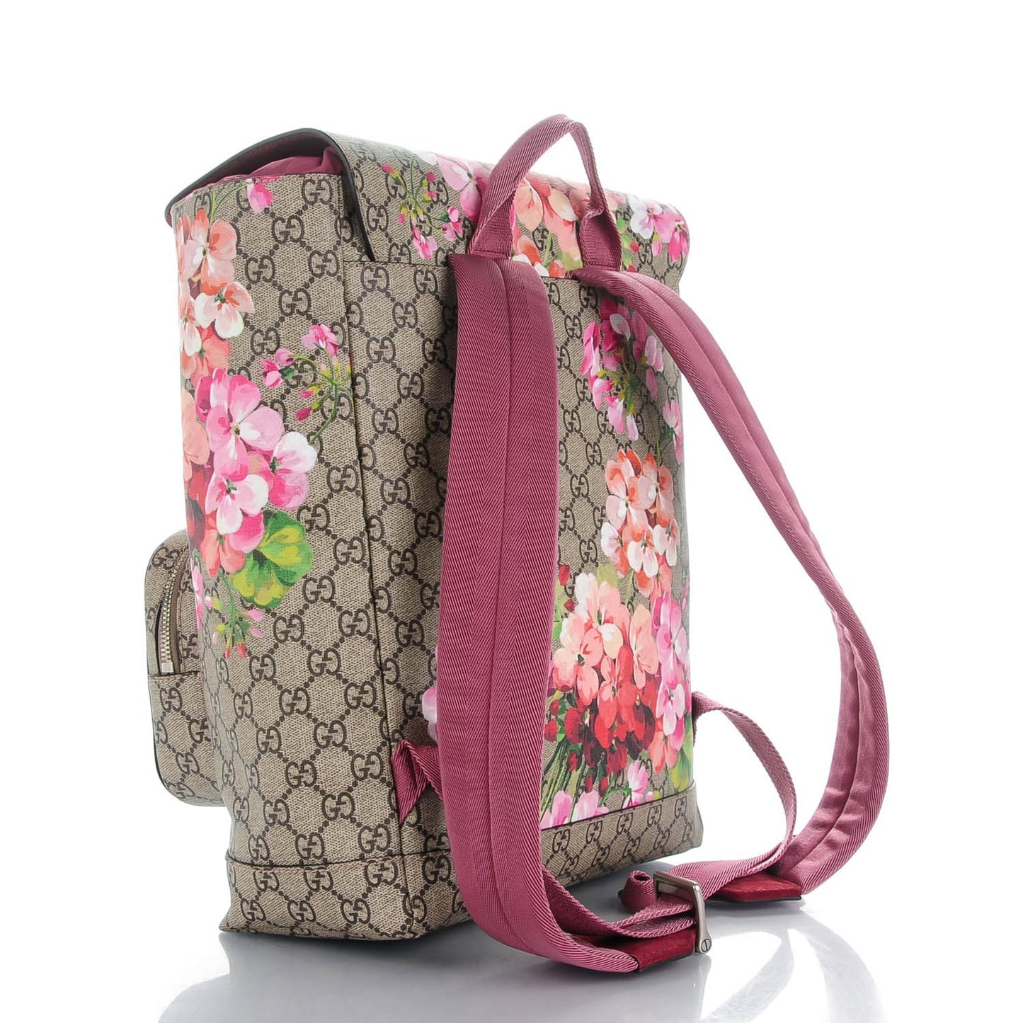 GG Supreme Monogram Blooms Medium Single Buckle Backpack Beige Multicolor Dry Rose