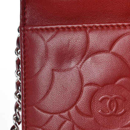 Chanel Lambskin Camellia Embossed Wallet On Chain WOC Red 16 of 19