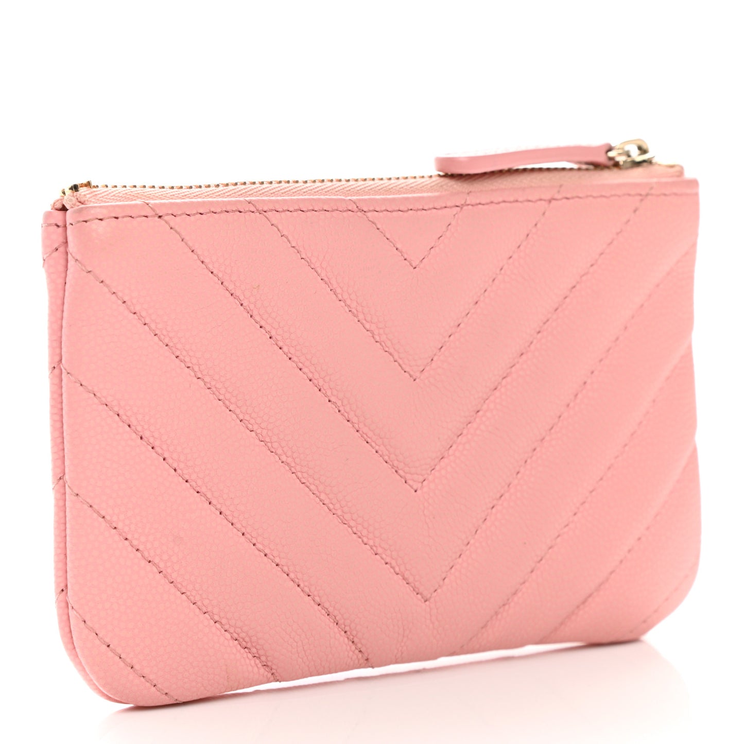 Flat Caviar Chevron Quilted Small Cosmetic Case Pink