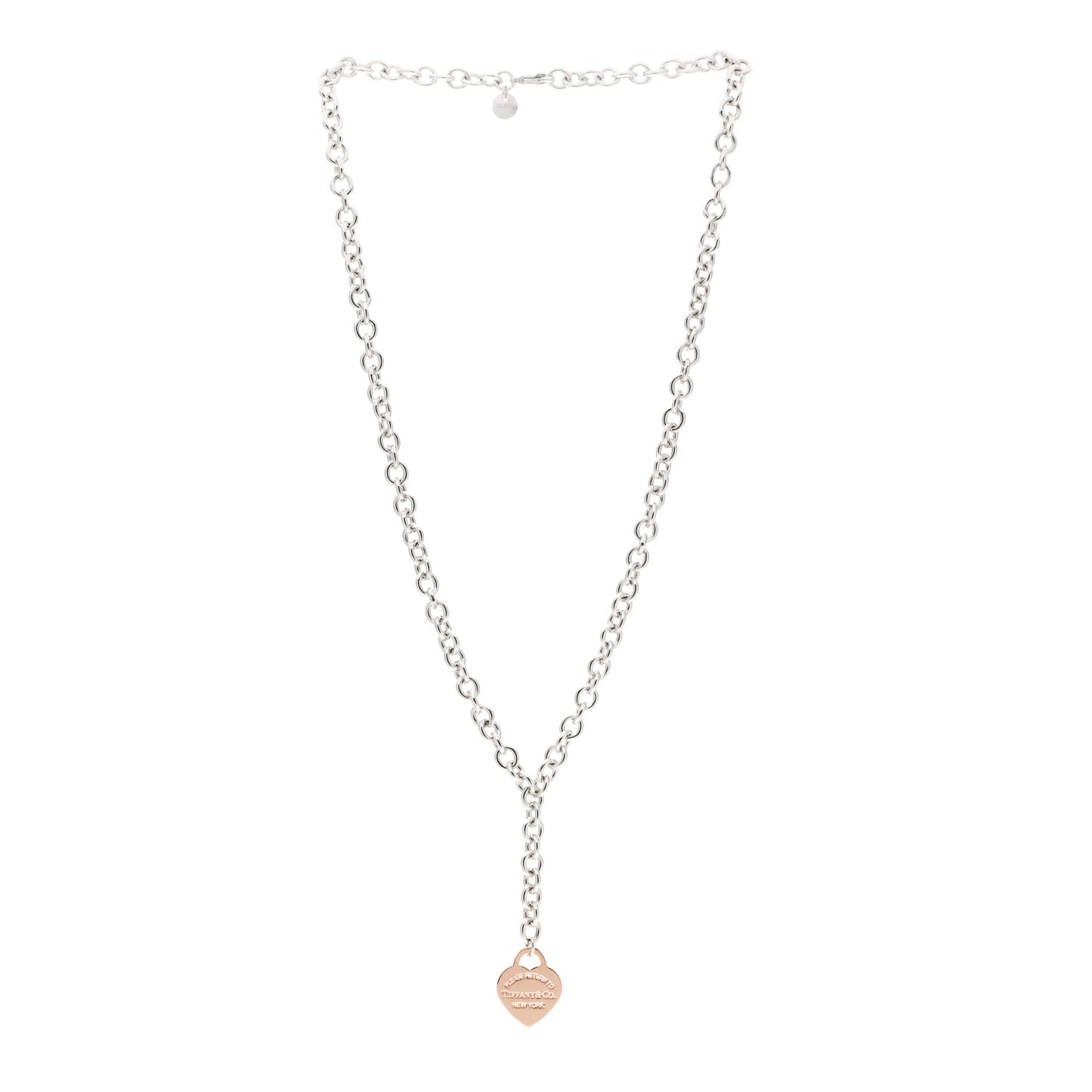 Sterling Silver Rubedo Heart Tag Lariat Necklace