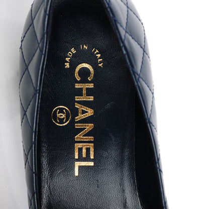 Chanel Lambskin Quilted CC Cap Toe Low Heel Ballerina Pumps 35 Navy Blue 8 of 9