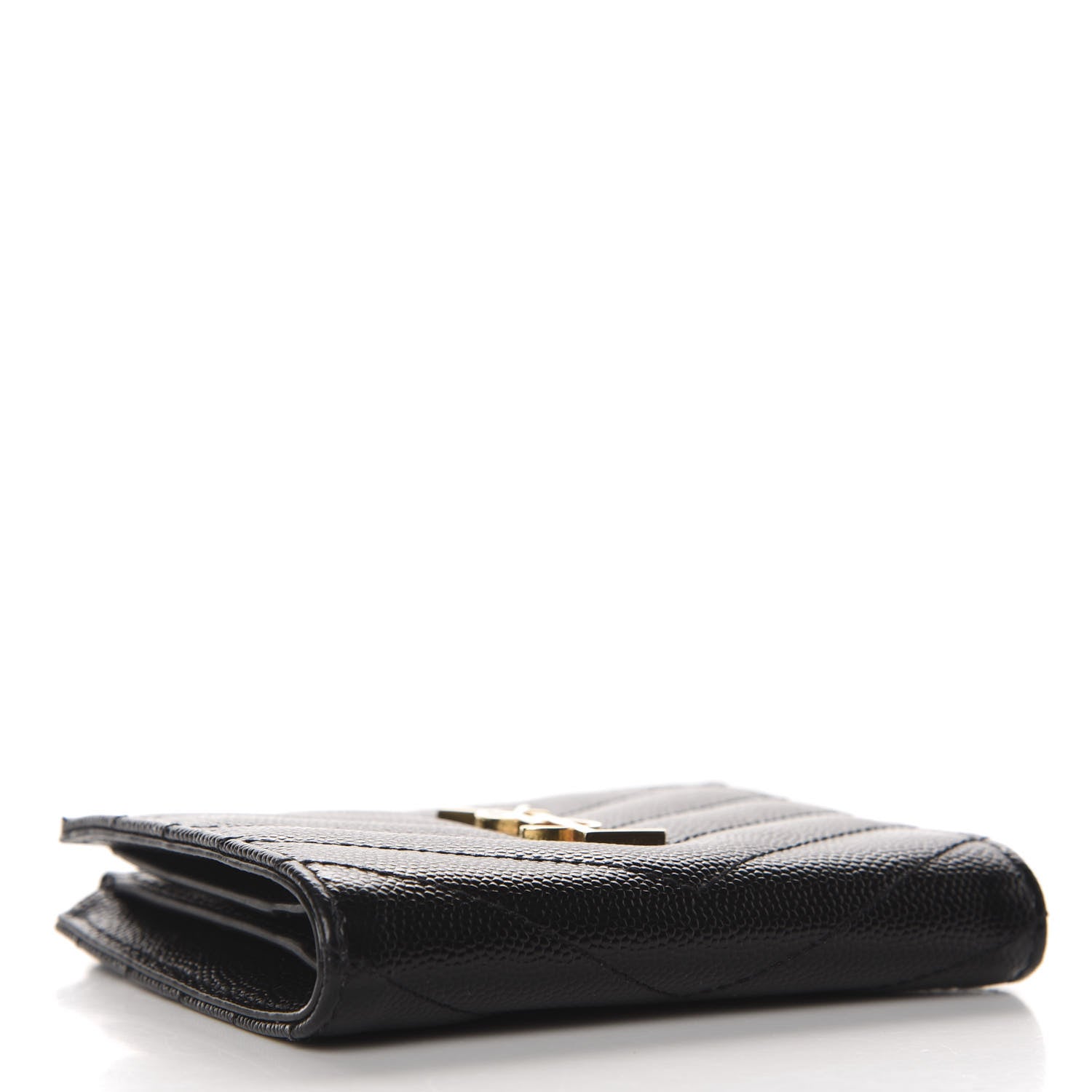 Saint Laurent Grain De Poudre Matelasse Chevron Monogram Zipped Card Case Black 4 of 7