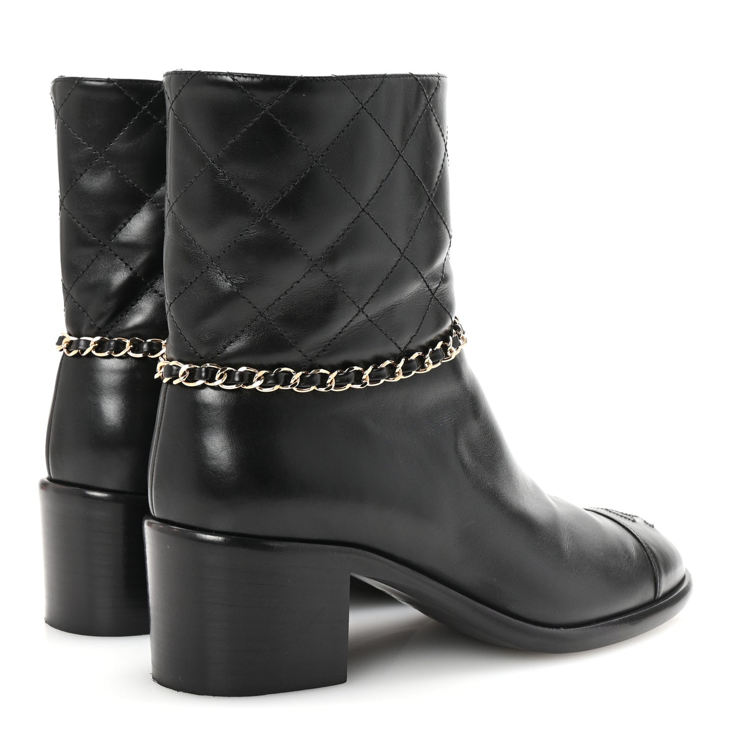Calfskin Chain CC Cap Toe Short Boots 37.5 Black