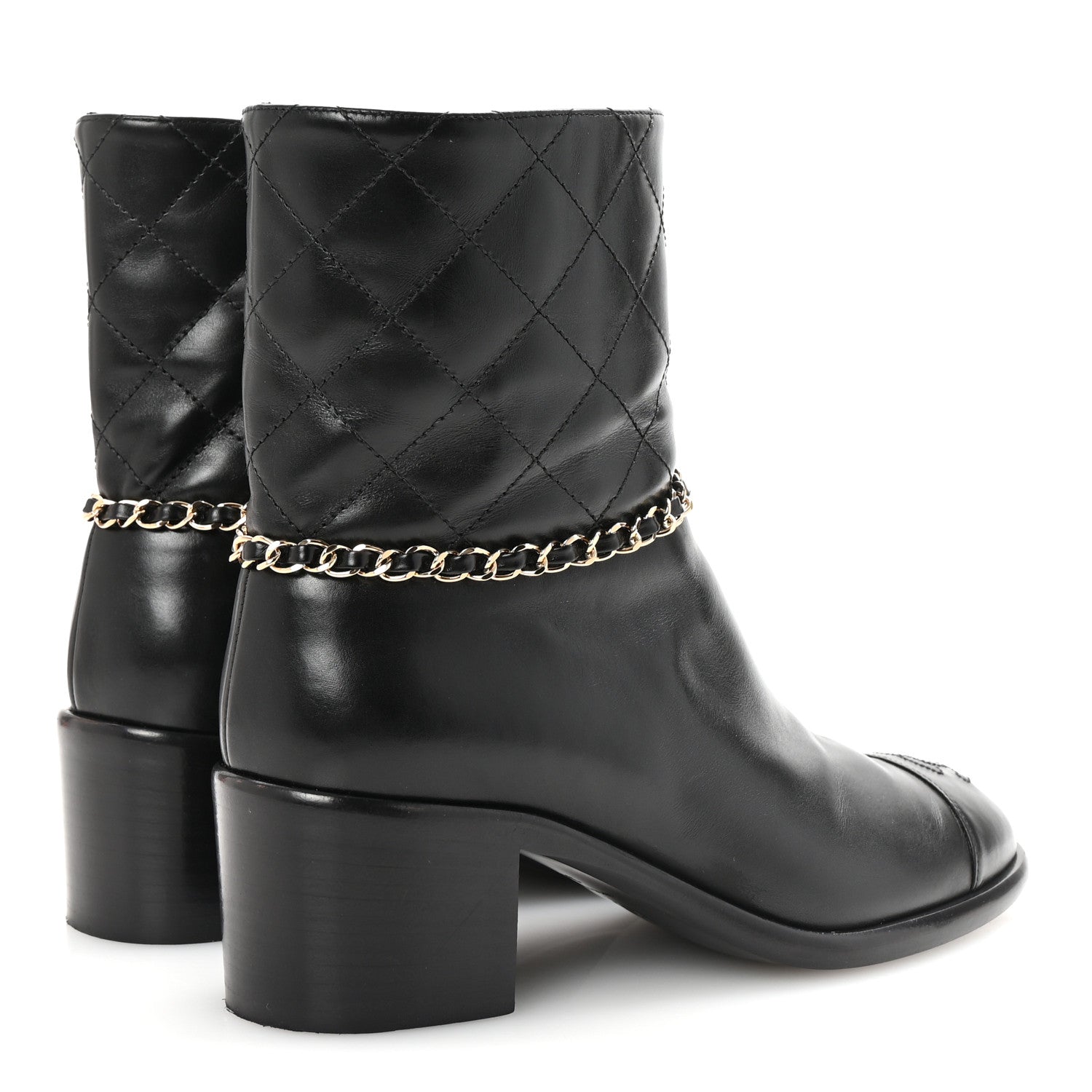 Chanel Calfskin Chain CC Cap Toe Short Boots 37.5 Black 5 of 10