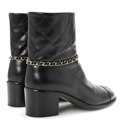 Chanel Calfskin Chain CC Cap Toe Short Boots 37.5 Black 5 of 10
