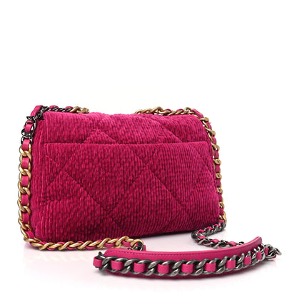 Chanel Corduroy Quilted Medium Chanel 19 Flap Dark Pink 3 of 9