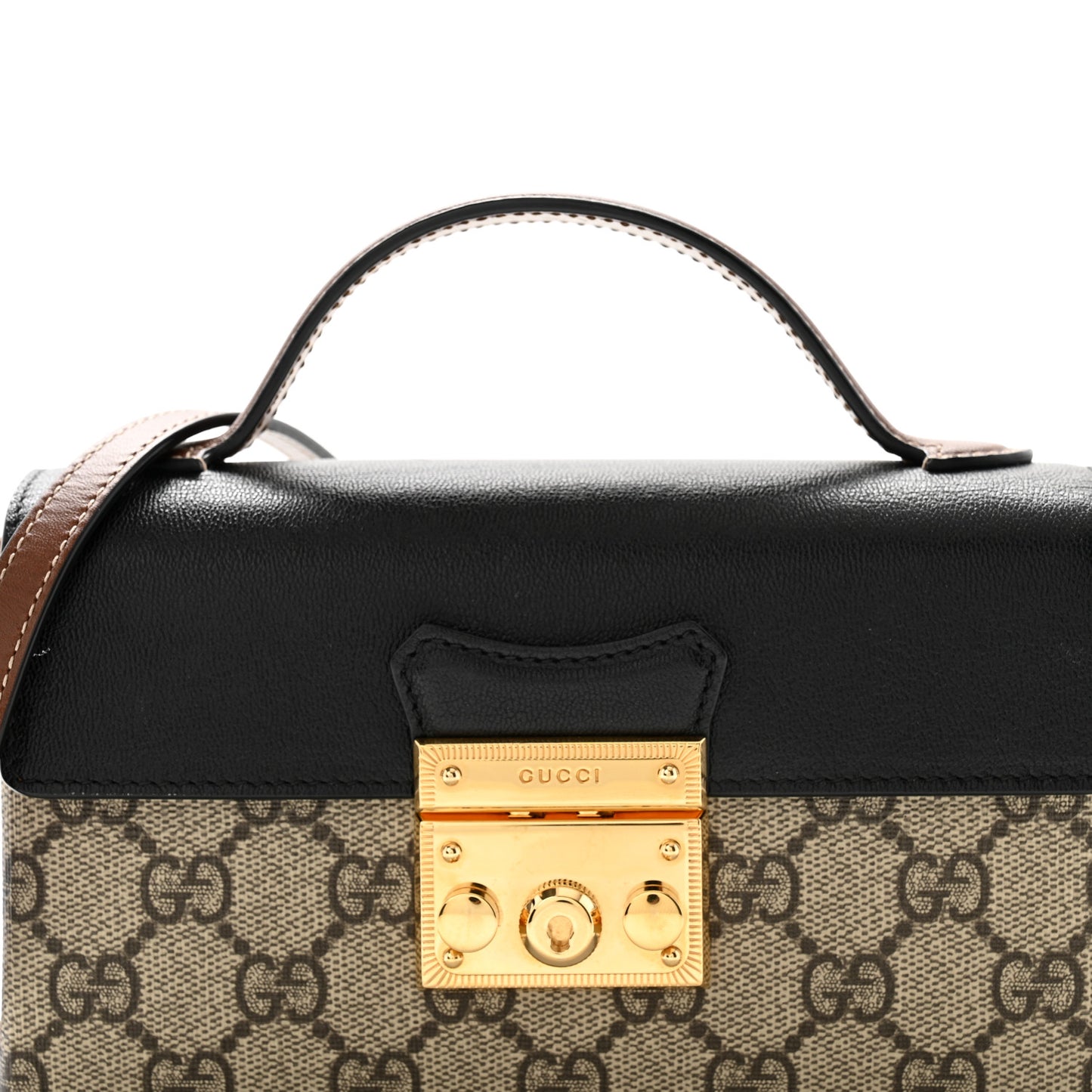 GG Supreme Monogram Calfskin Mini Padlock Top Handle Shoulder Bag Beige Black Cuir