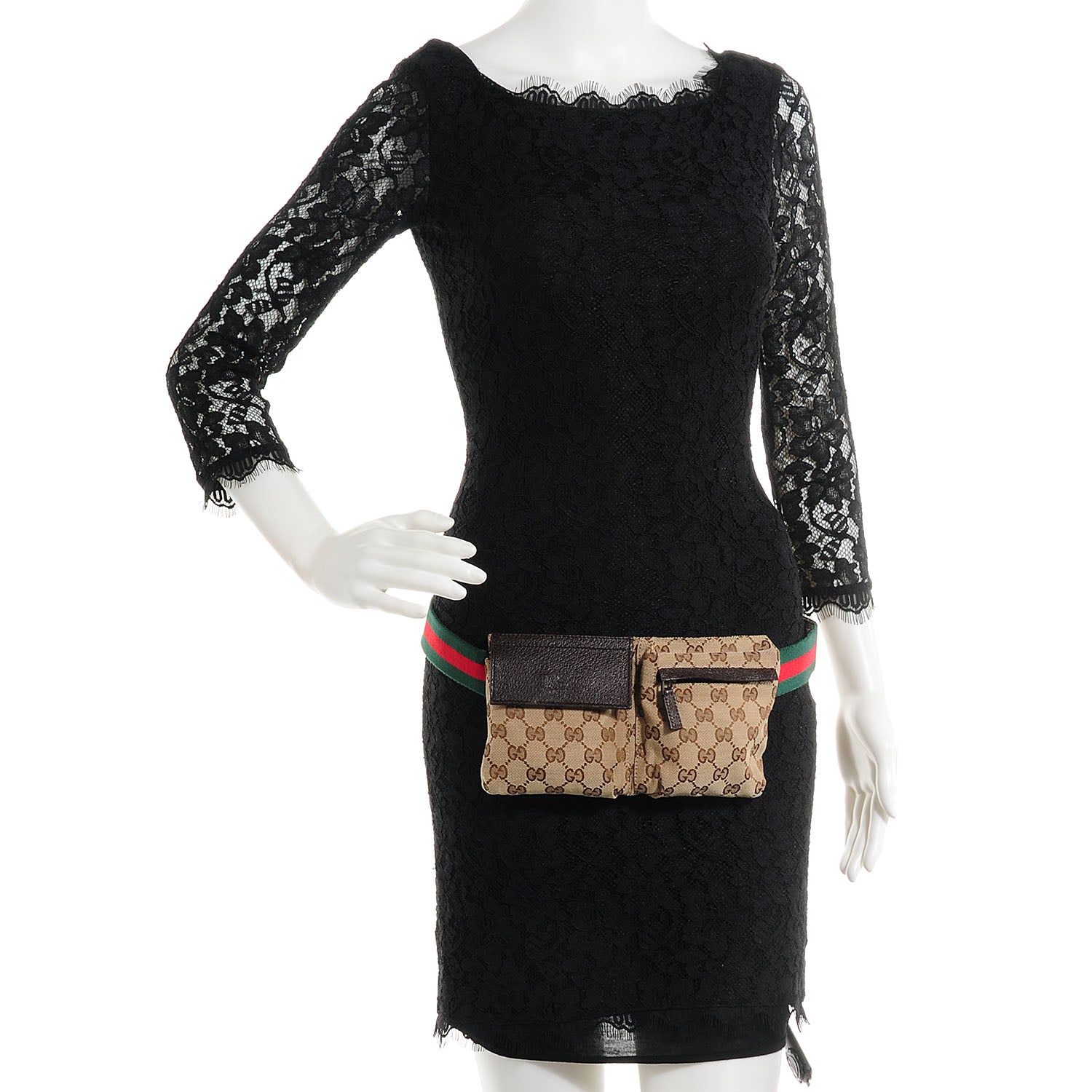 Gucci GG Monogram Web Double Pocket Belt Bag Dark Brown 2 of 8