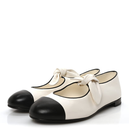 Chanel Lambskin Bow Mary Jane Flats 39.5 White Black 4 of 8