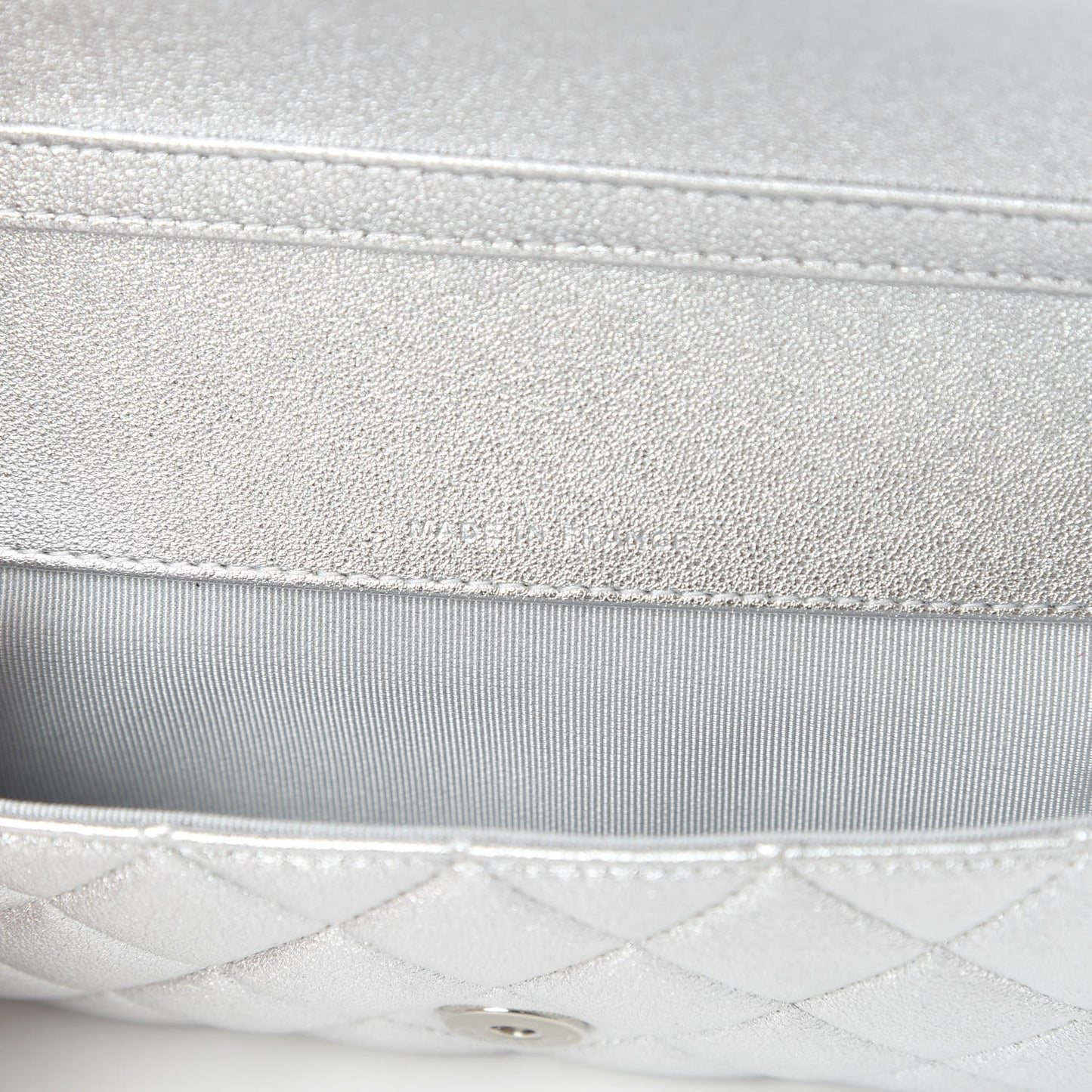 Metallic Lambskin Quilted Glasses Case With Chain Silver