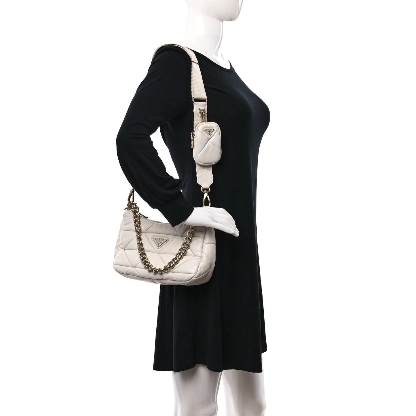 Nappa Re-Nylon Triangle Quilted Patchwork System Shoulder Bag White