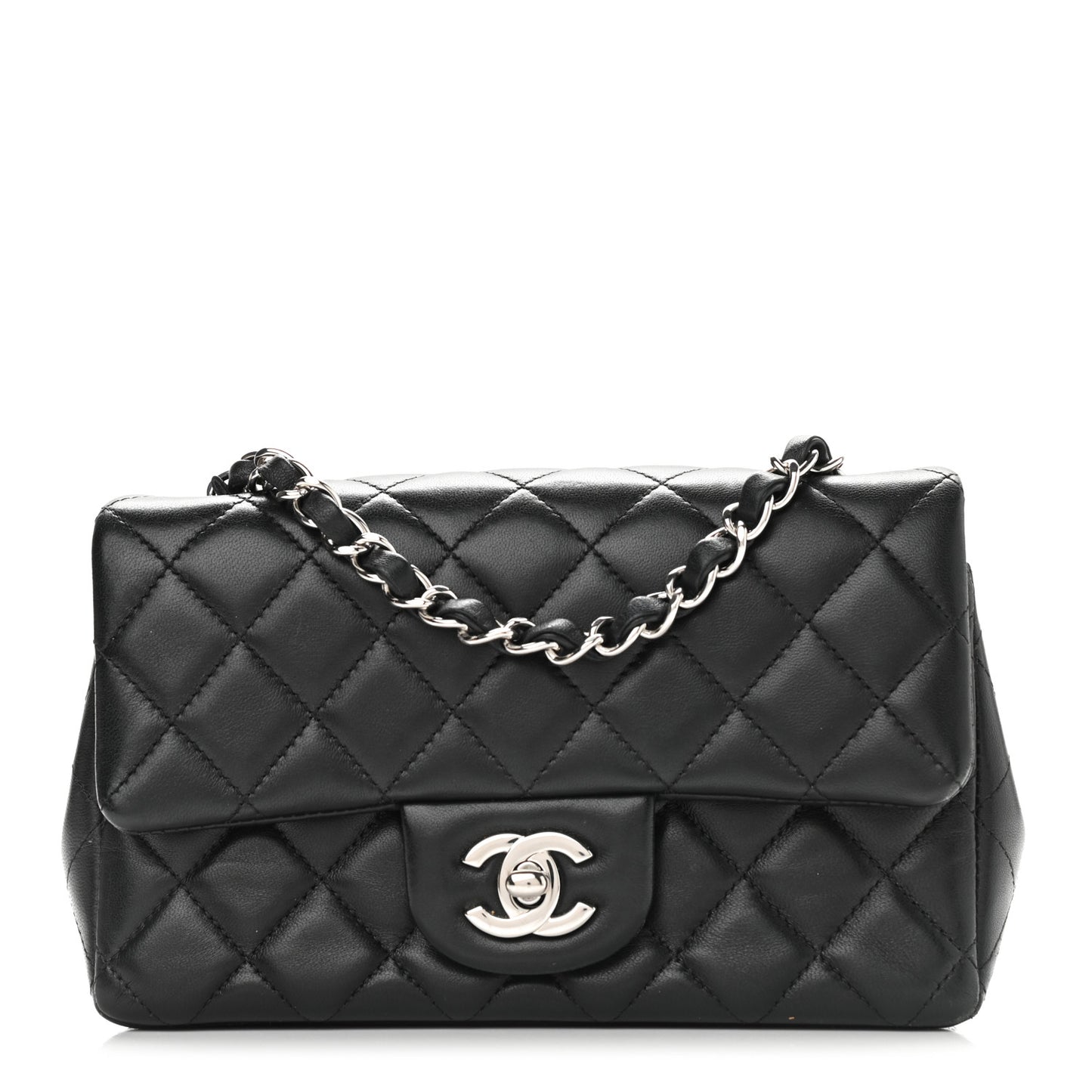 Lambskin Quilted Mini Rectangular Flap Black