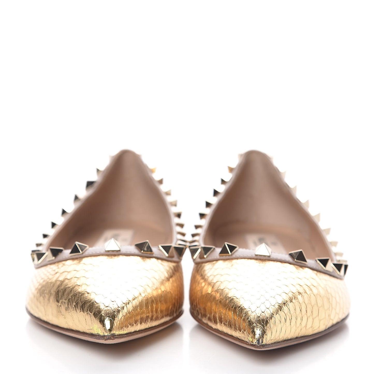 Metallic Elaphe Rockstud Ballerina Flats 37 Gold Poudre