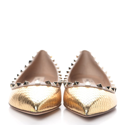 Valentino Garavani Metallic Elaphe Rockstud Ballerina Flats 37 Gold Poudre 2 of 10
