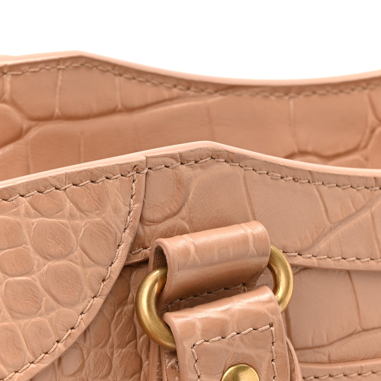 Extra Supple Calfskin Crocodile Embossed Neo Classic Gold Hardware S City  Nude Beige
