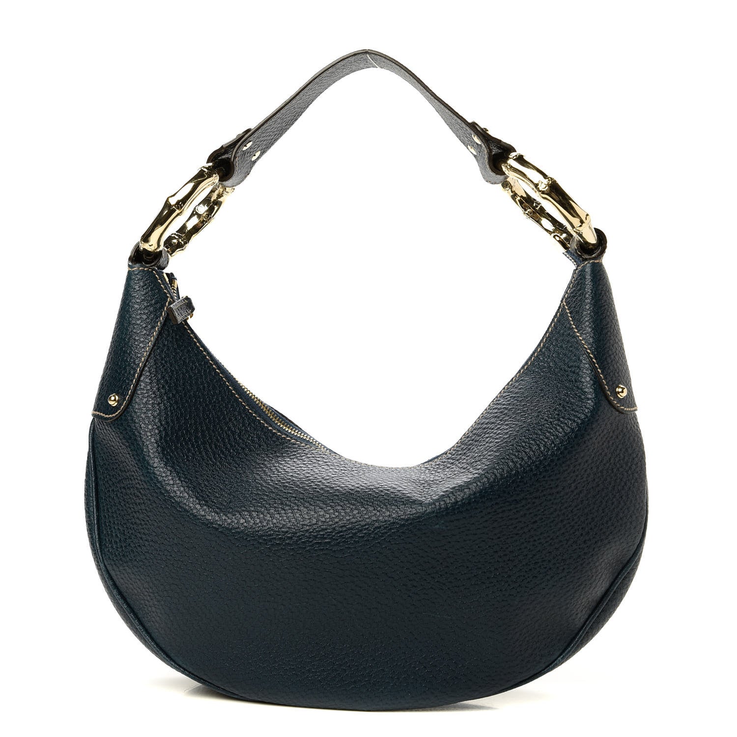 Gucci Calfskin Half Moon Bamboo Ring Hobo Blue 1 of 9