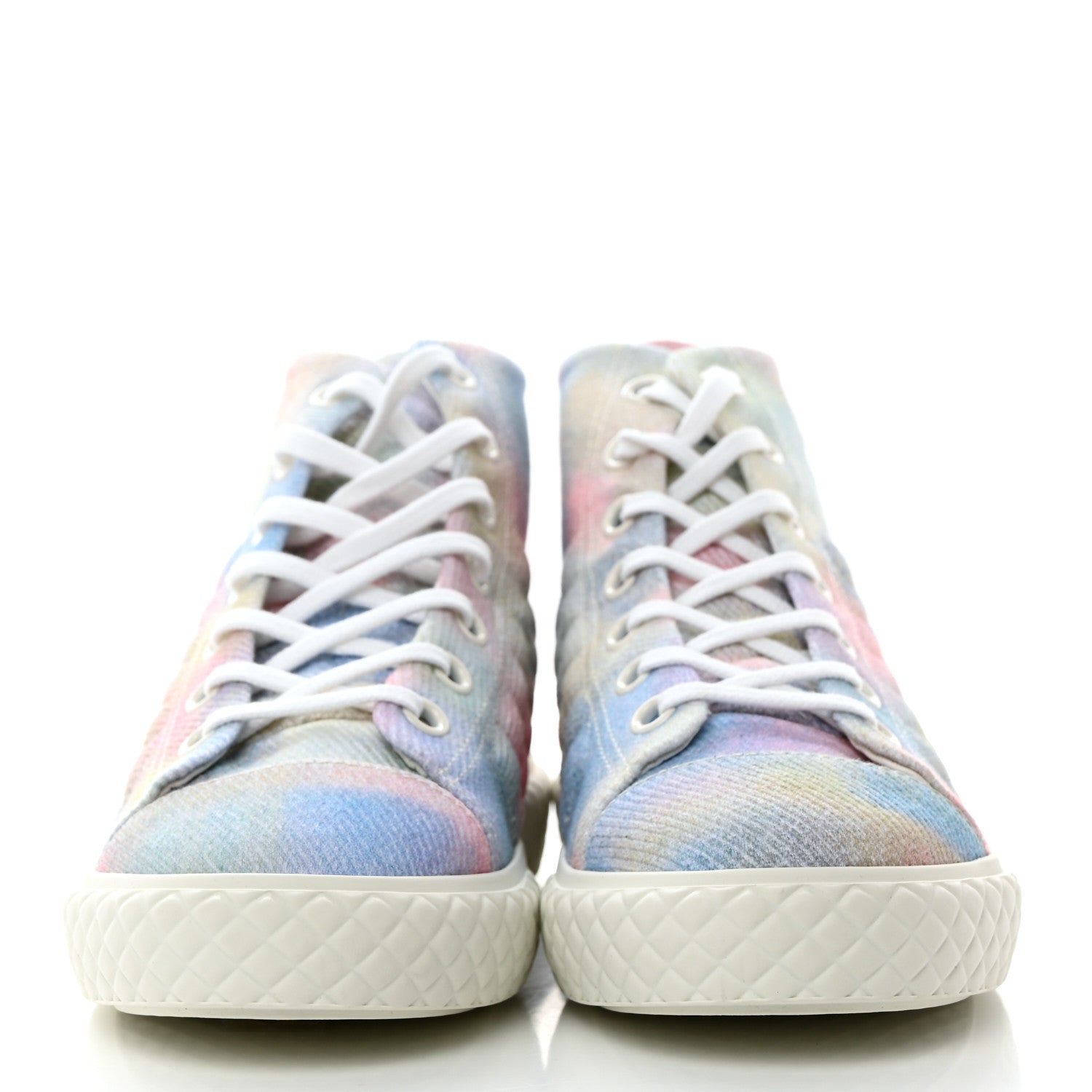 Chanel Printed Fabric Quilted High Top Sneakers 38 Green Pink Blue 2 of 9