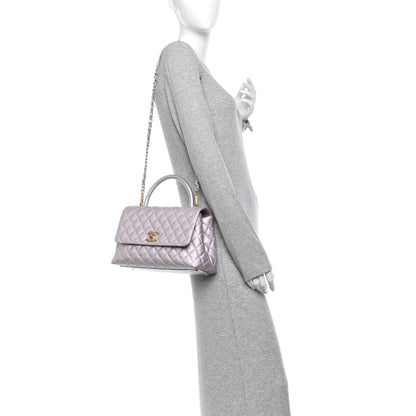Chanel Metallic Caviar Quilted Small Coco Handle Flap Light Pink 2 of 11