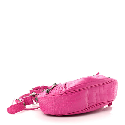 Balenciaga Extra Supple Calfskin Crocodile Embossed XS Le Cagole Shoulder Bag Lipstick Pink 4 of 10