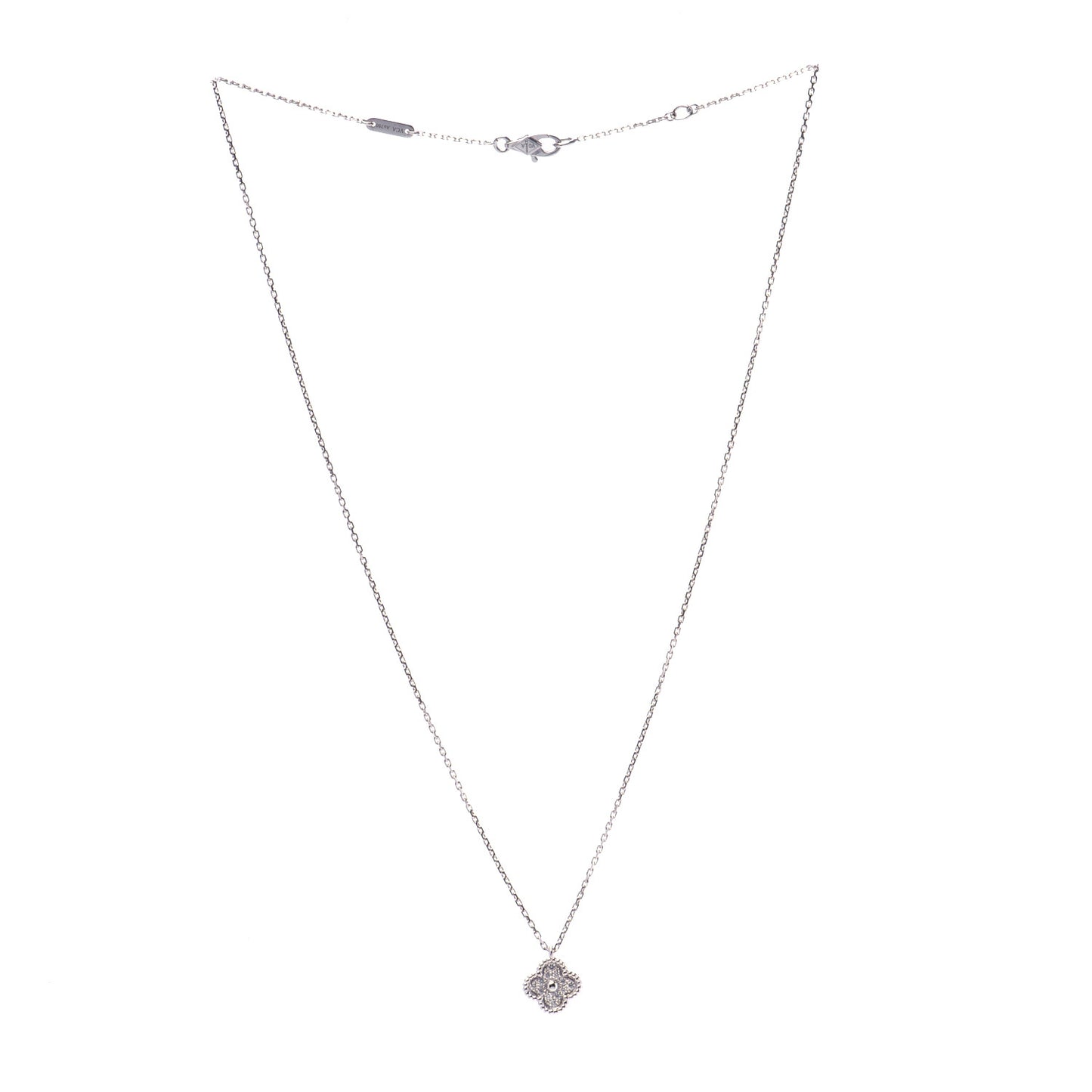 18K White Gold Diamond Sweet Alhambra Pendant Necklace