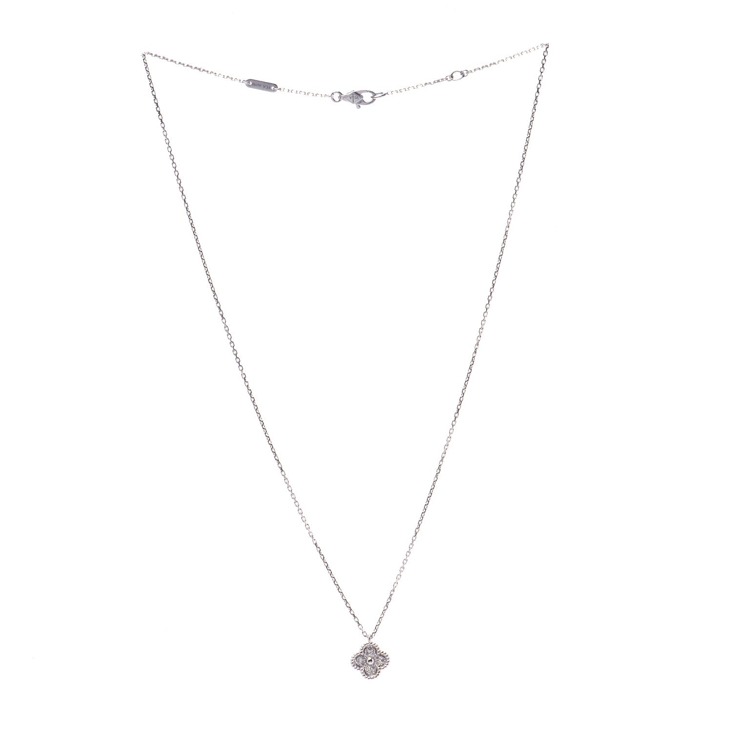 Van Cleef & Arpels 18K White Gold Diamond Sweet Alhambra Pendant Necklace 3 of 7
