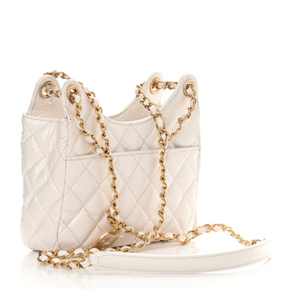 Chanel Shiny Crumpled Calfskin Quilted Small Wavy CC Hobo White 3 of 12