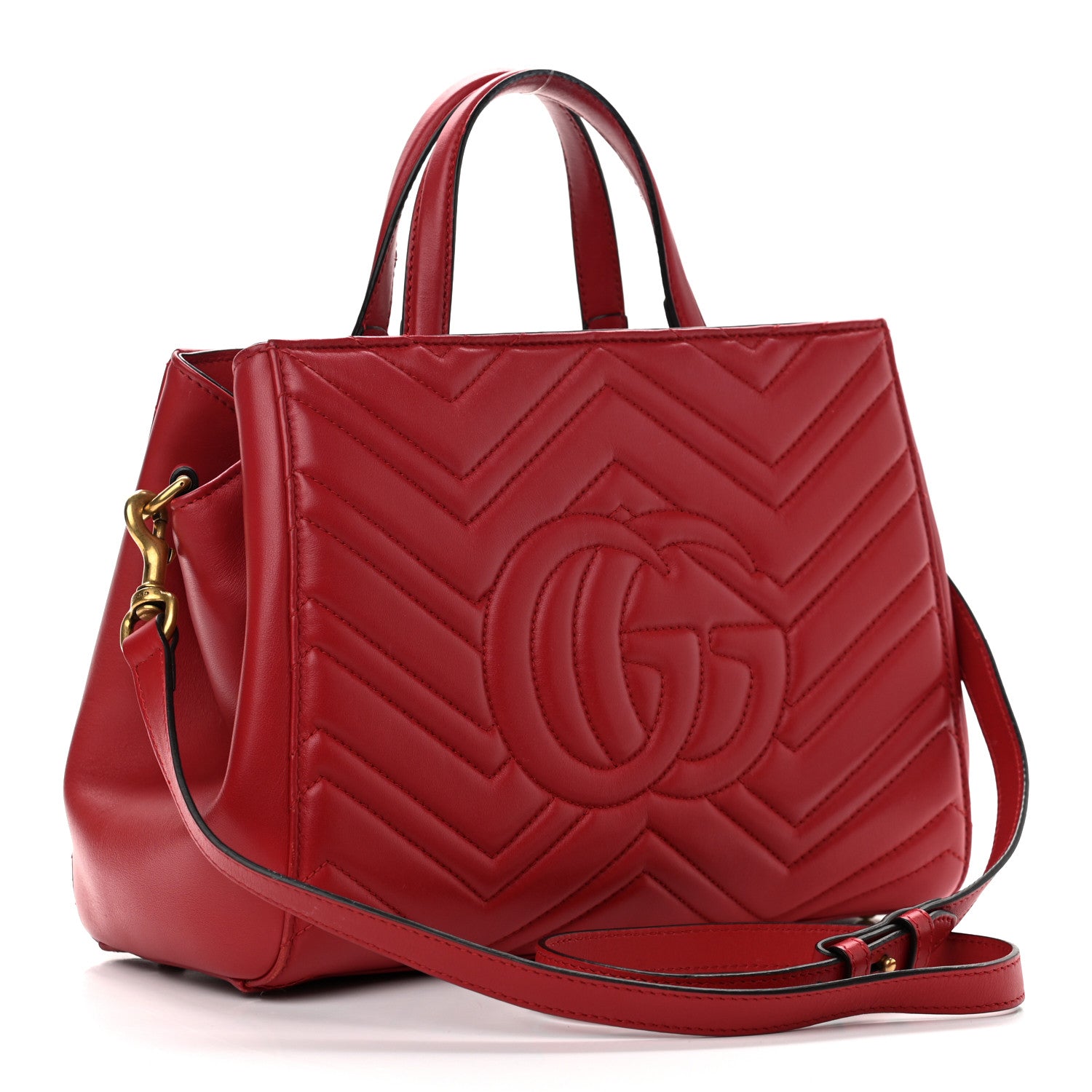 Gucci Calfskin Matelasse Small GG Marmont Tote Hibiscus Red 2 of 14
