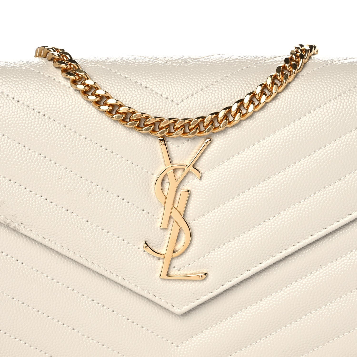 Saint Laurent Grain De Poudre Matelasse Chevron Monogram Chain Wallet Crema Soft 10 of 10