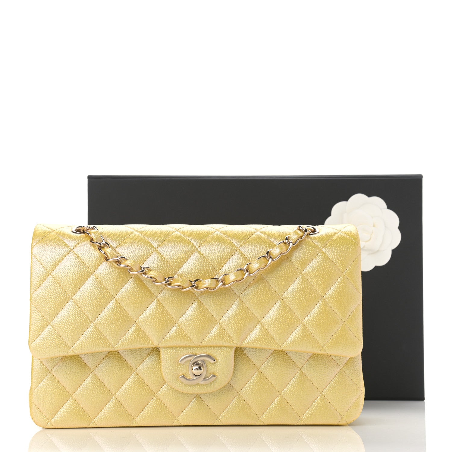 Chanel Iridescent Caviar Quilted Medium Double Flap Yellow 13 of 13