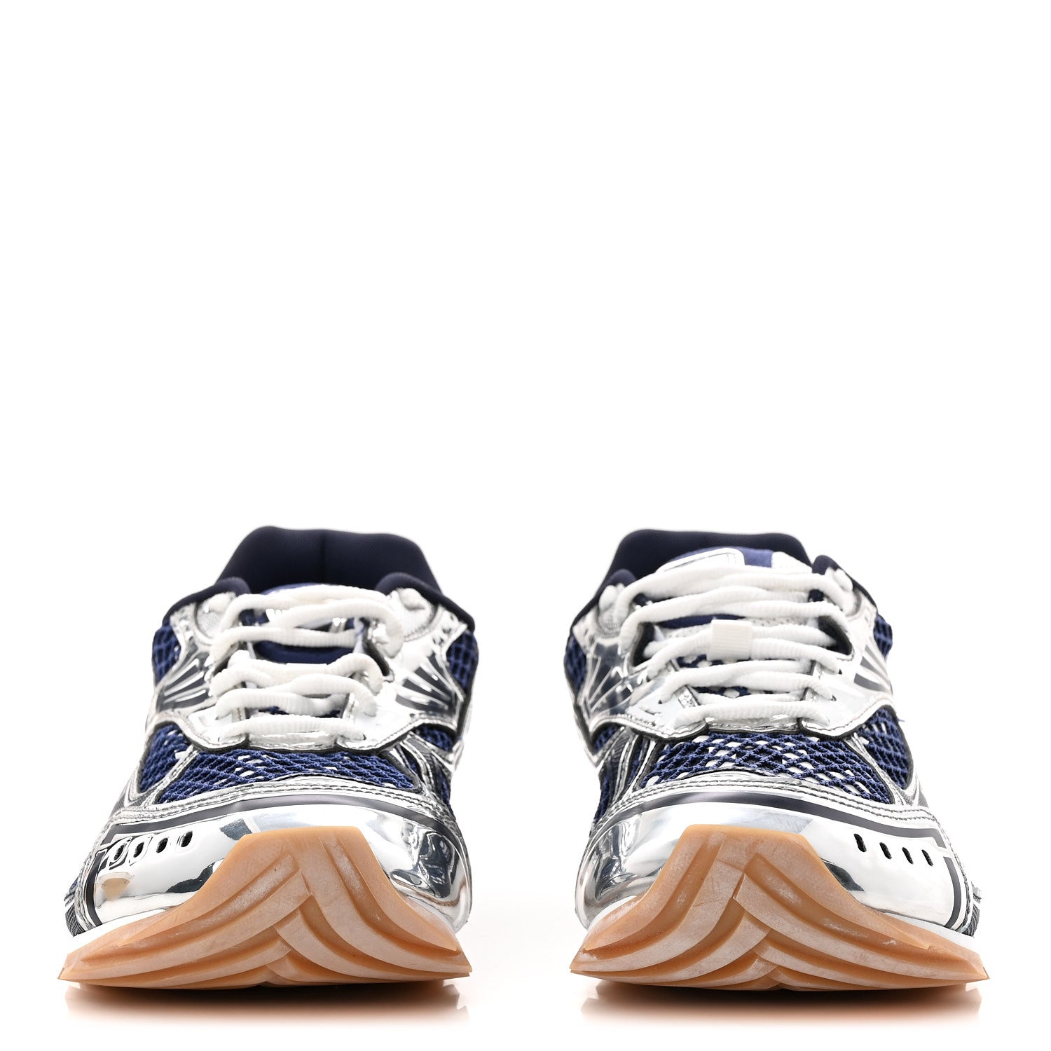 Bottega Veneta Calfskin Fishnet Fabric Orbit Sneakers 39 Navy Silver 3 of 9