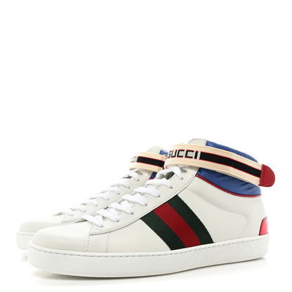 Gucci Calfskin Ayers Web Mens New Ace Stripe High Top Sneakers 9 White 3 of 10