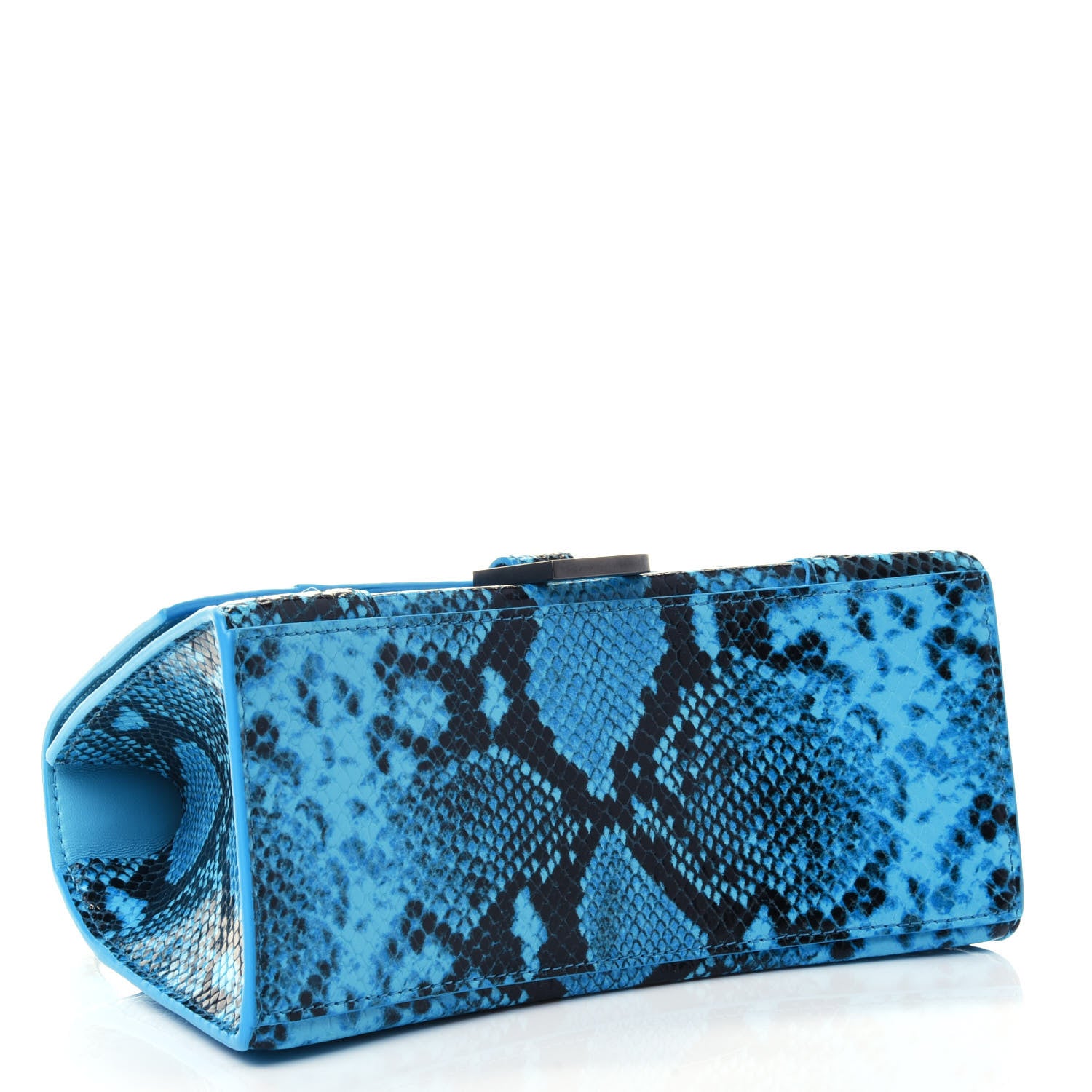 Balenciaga Shiny Calfskin Python Effect Small Hourglass Top Handle Bag Azur Black 3 of 4