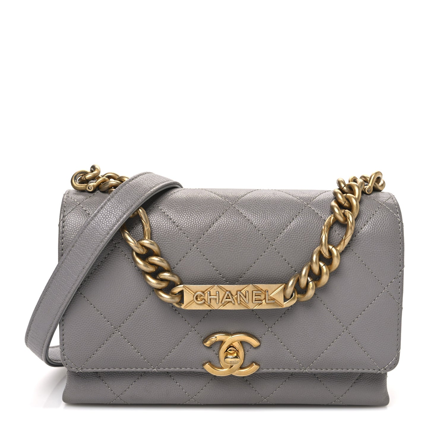 Caviar Quilted Mini Bracelet On Chain Flap Grey