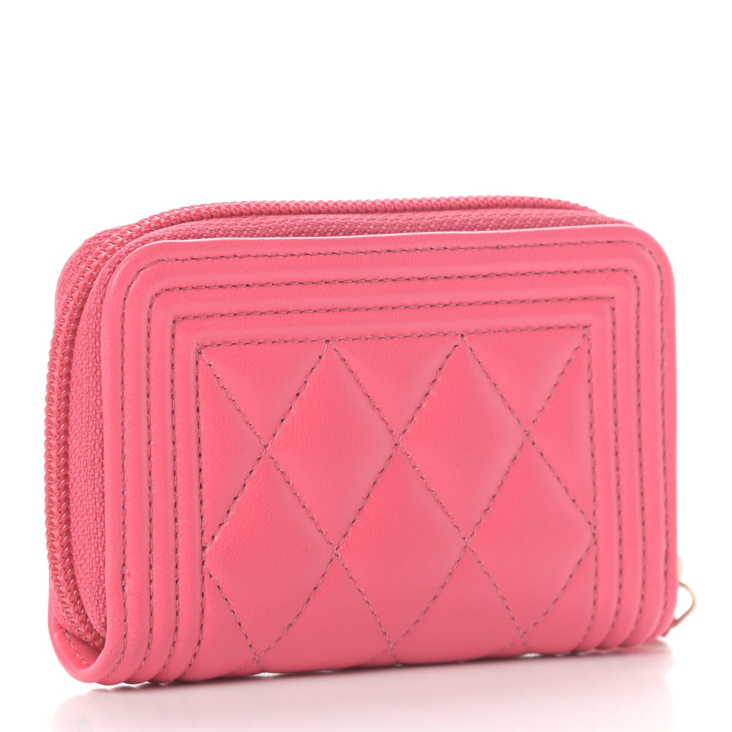 Chanel Lambskin Quilted Boy Zip Around Coin Purse Wallet Pink 3 of 8