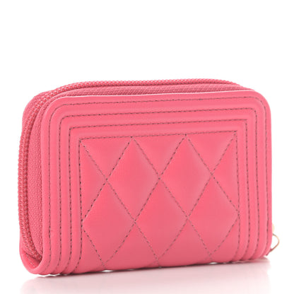 Chanel Lambskin Quilted Boy Zip Around Coin Purse Wallet Pink 3 of 8
