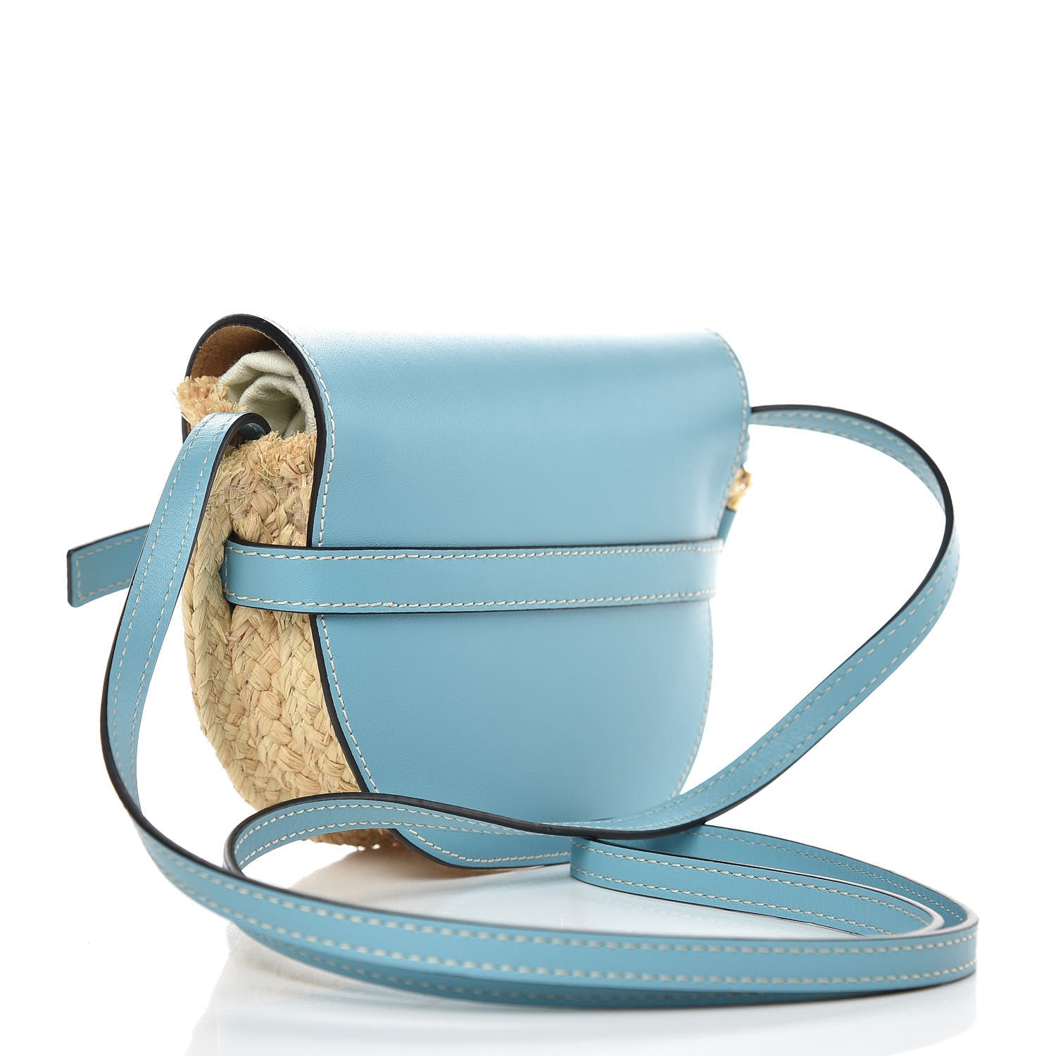 Loewe Calfskin Raffia Mini Gate Crossbody Bag Light Blue Natural 3 of 8