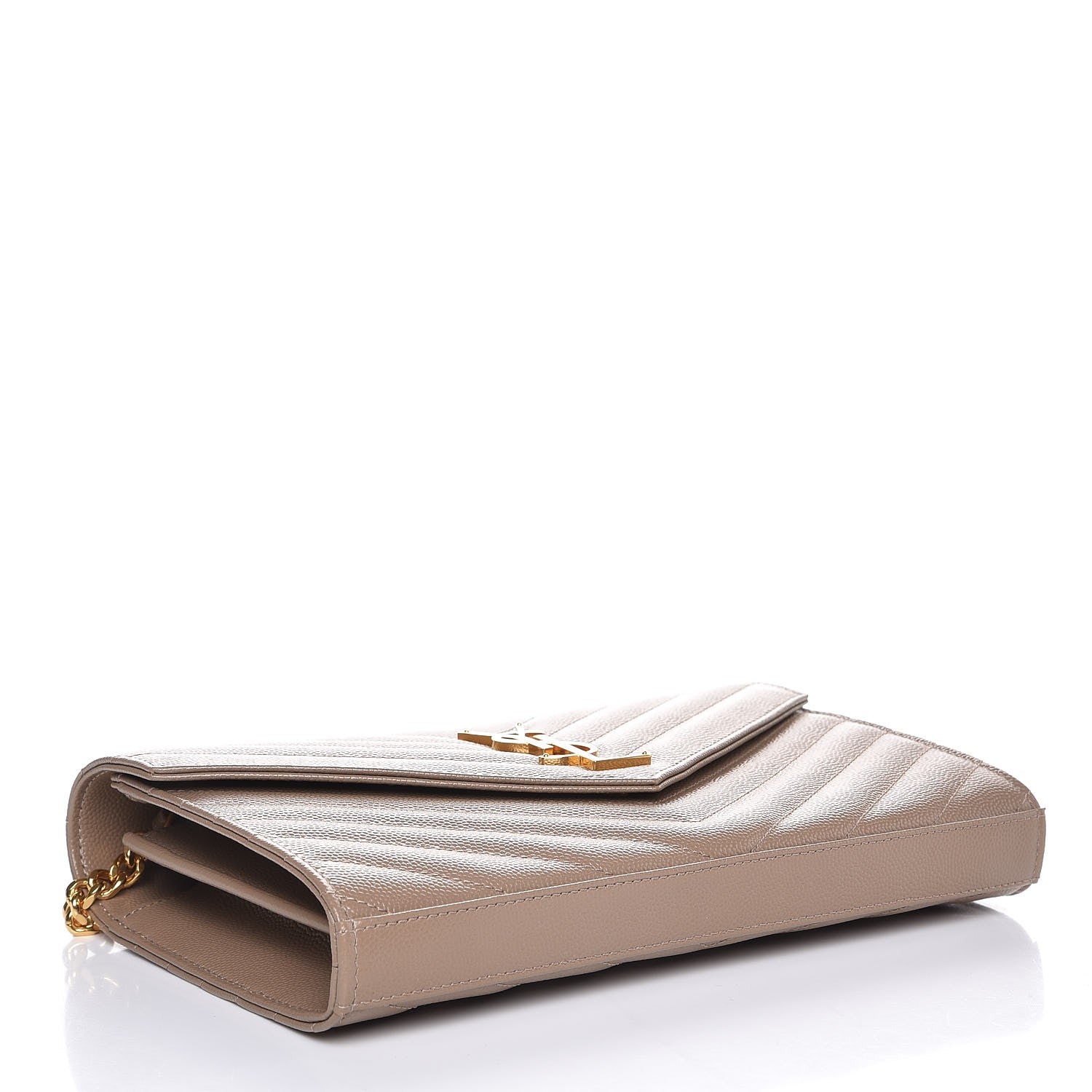 Saint Laurent Grain De Poudre Matelasse Chevron Monogram Chain Wallet Light Taupe 4 of 8