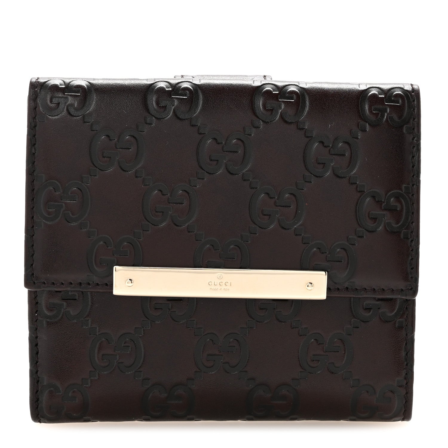 Gucci Guccissima Metal Bar French Flap Wallet Dark Chocolate 1 of 9