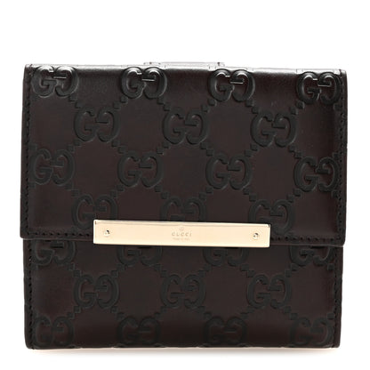 Gucci Guccissima Metal Bar French Flap Wallet Dark Chocolate 1 of 9