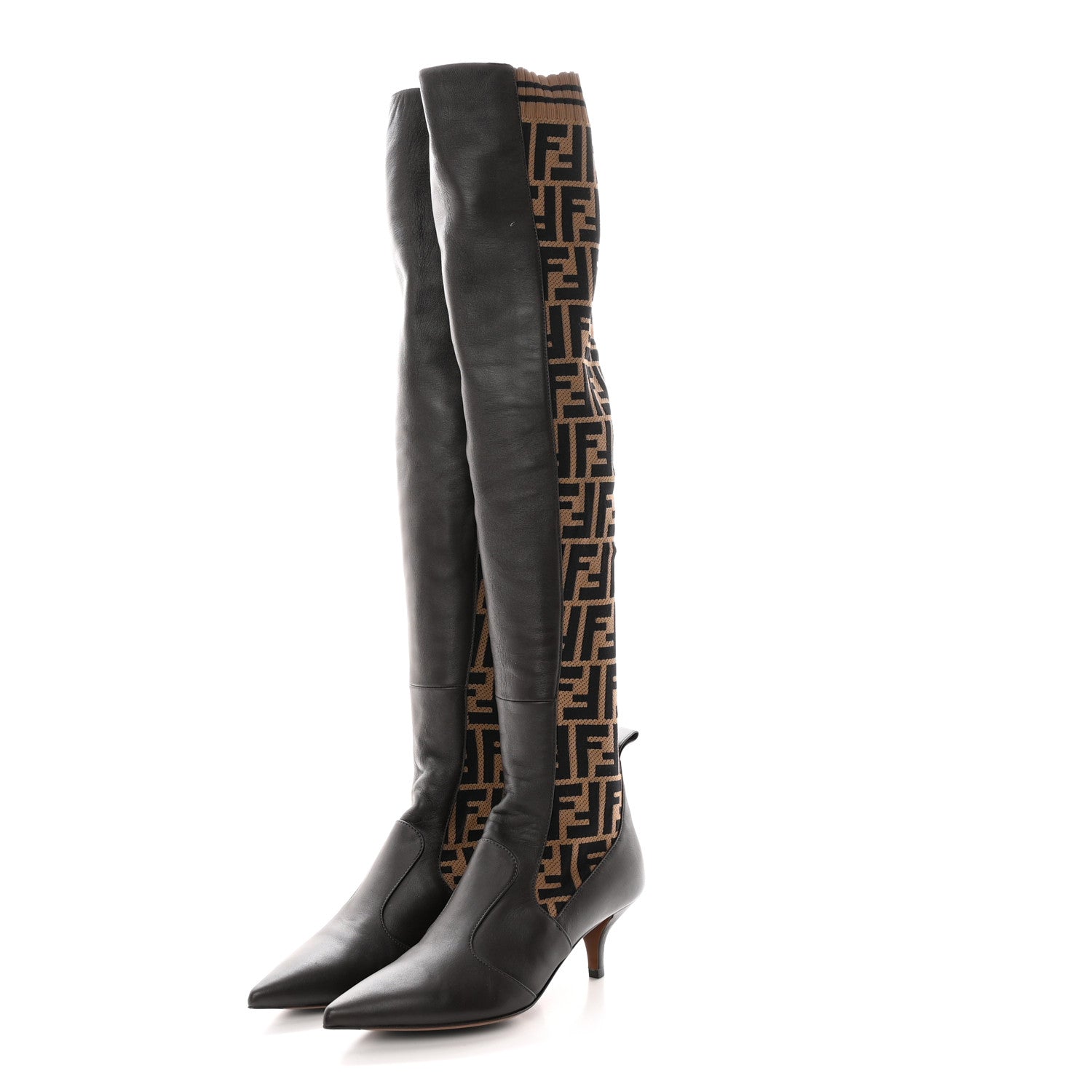 Fendi Nappa Microfiber Fabric FF Rockoko Thigh High Boots 36 Ebano Tobacco Black 3 of 11