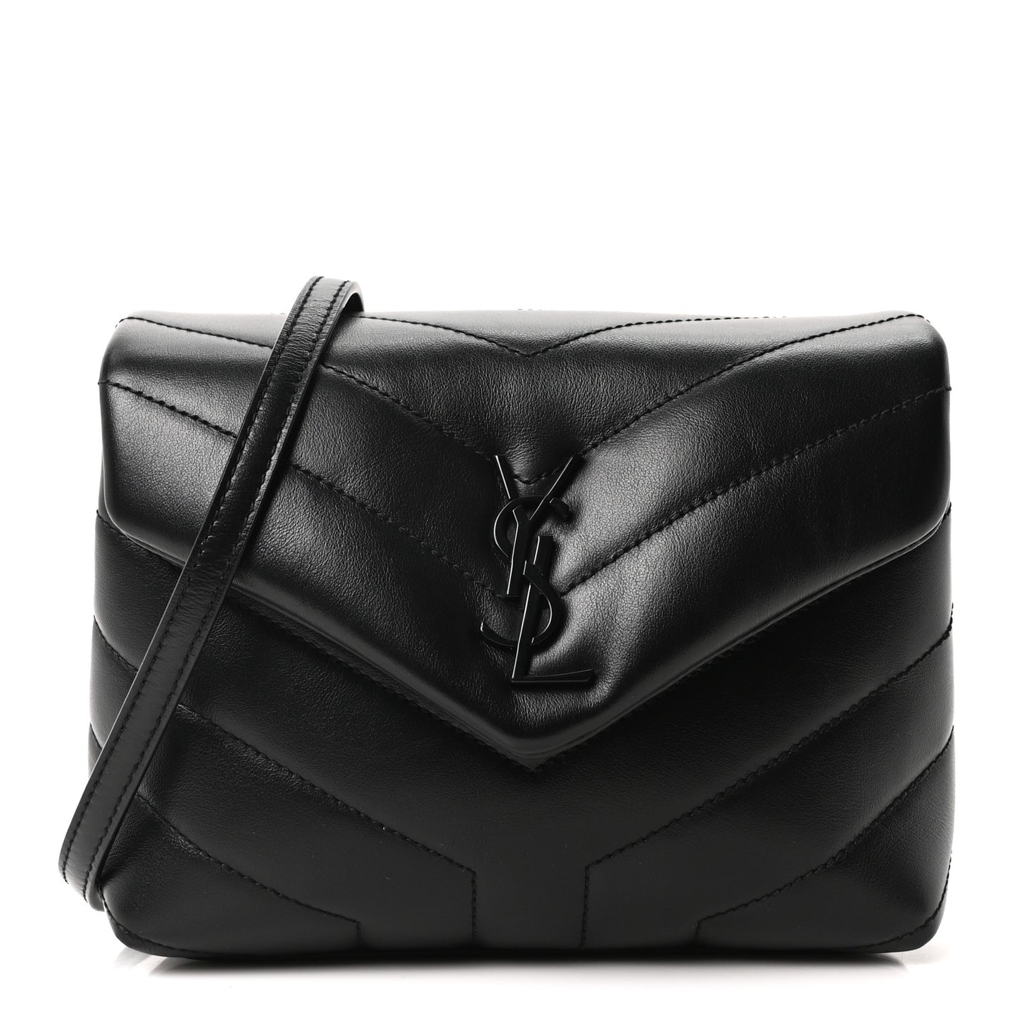 Calfskin Y Quilted Monogram Monochrome Toy Loulou Crossbody Bag Black