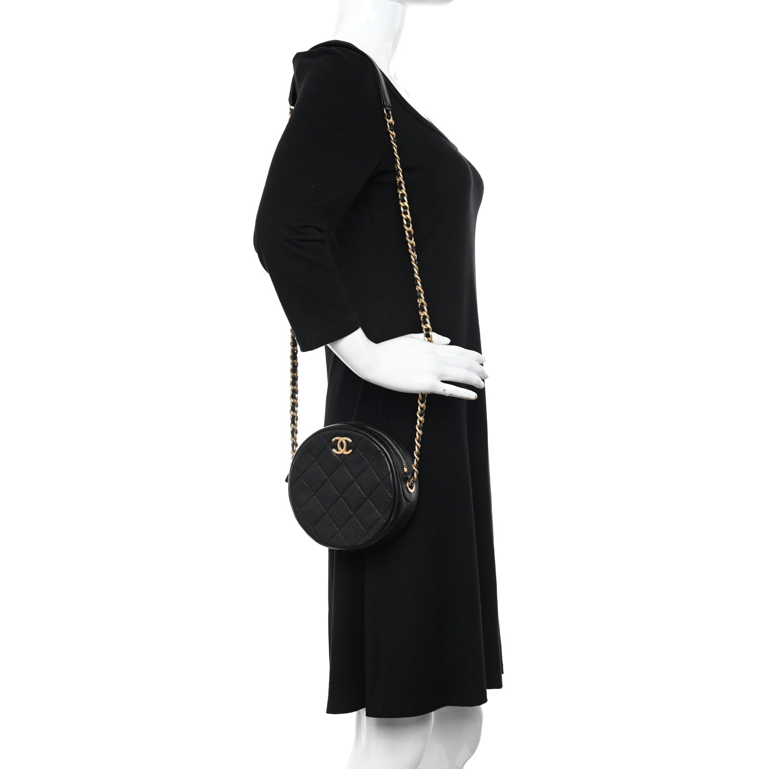 Chanel Caviar Quilted Small Round Bag With Chain Black 2 of 10
