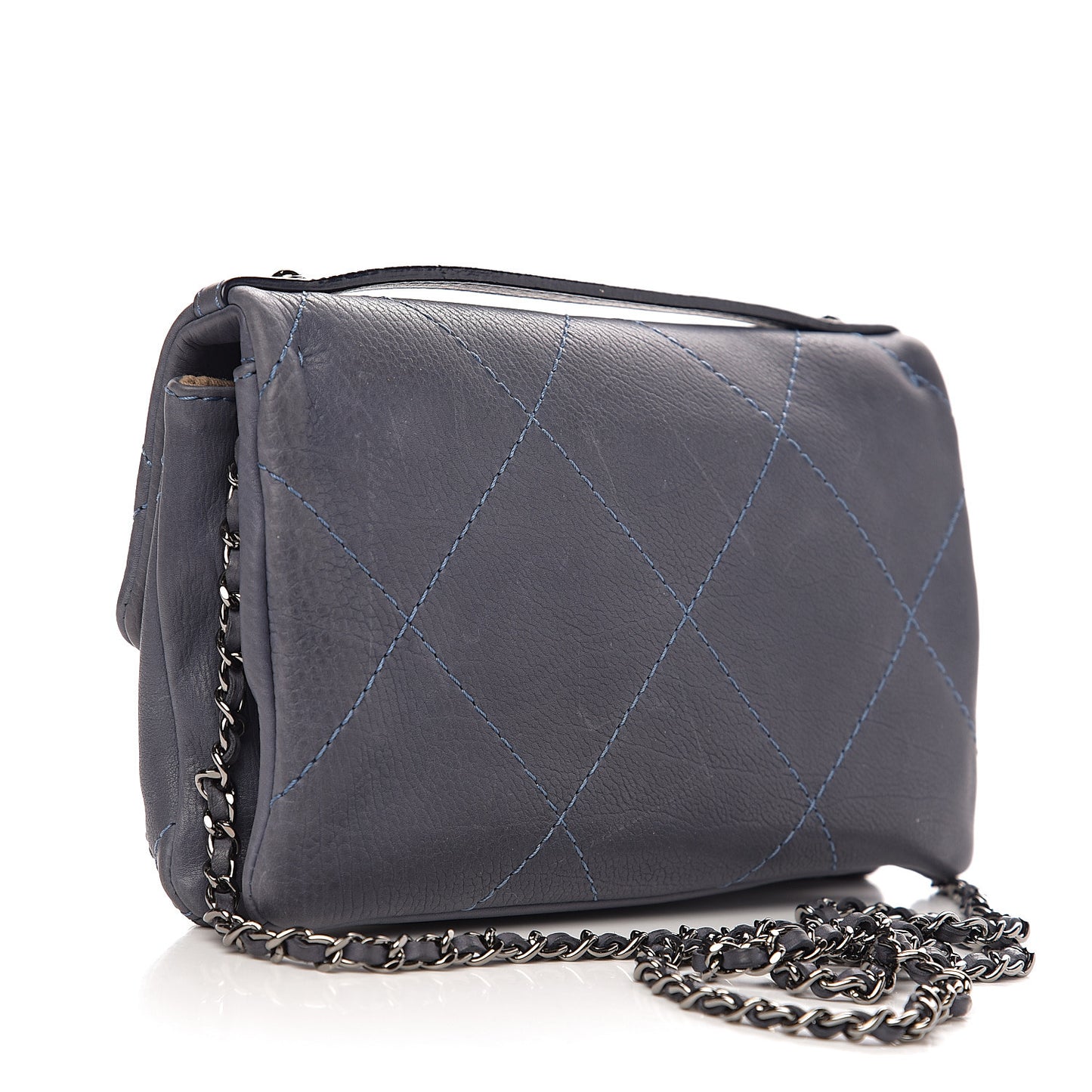 Washed Calfskin Diamond Stitch Hamptons Clutch With Chain Blue