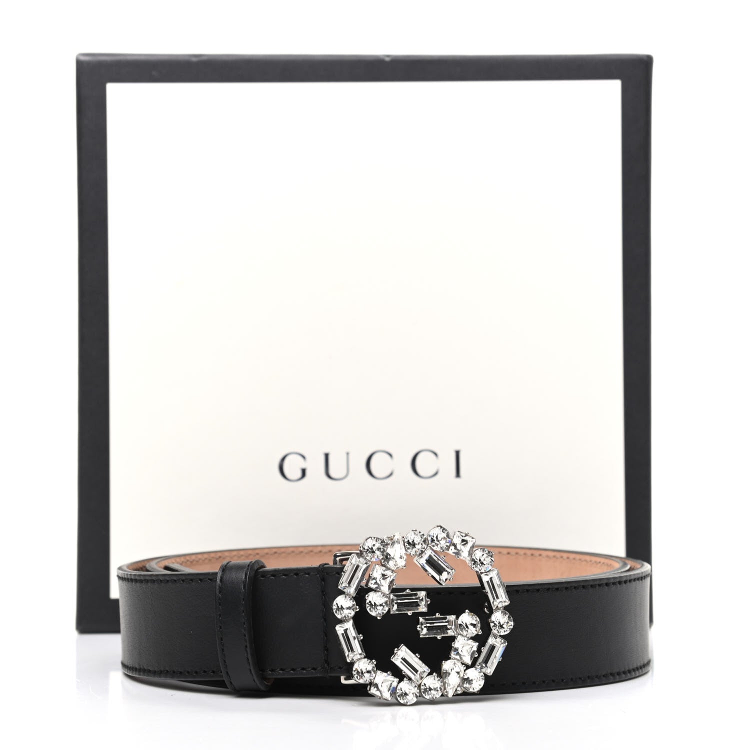 Gucci Calfskin Crystal Interlocking G Belt 90 36 Black 6 of 6
