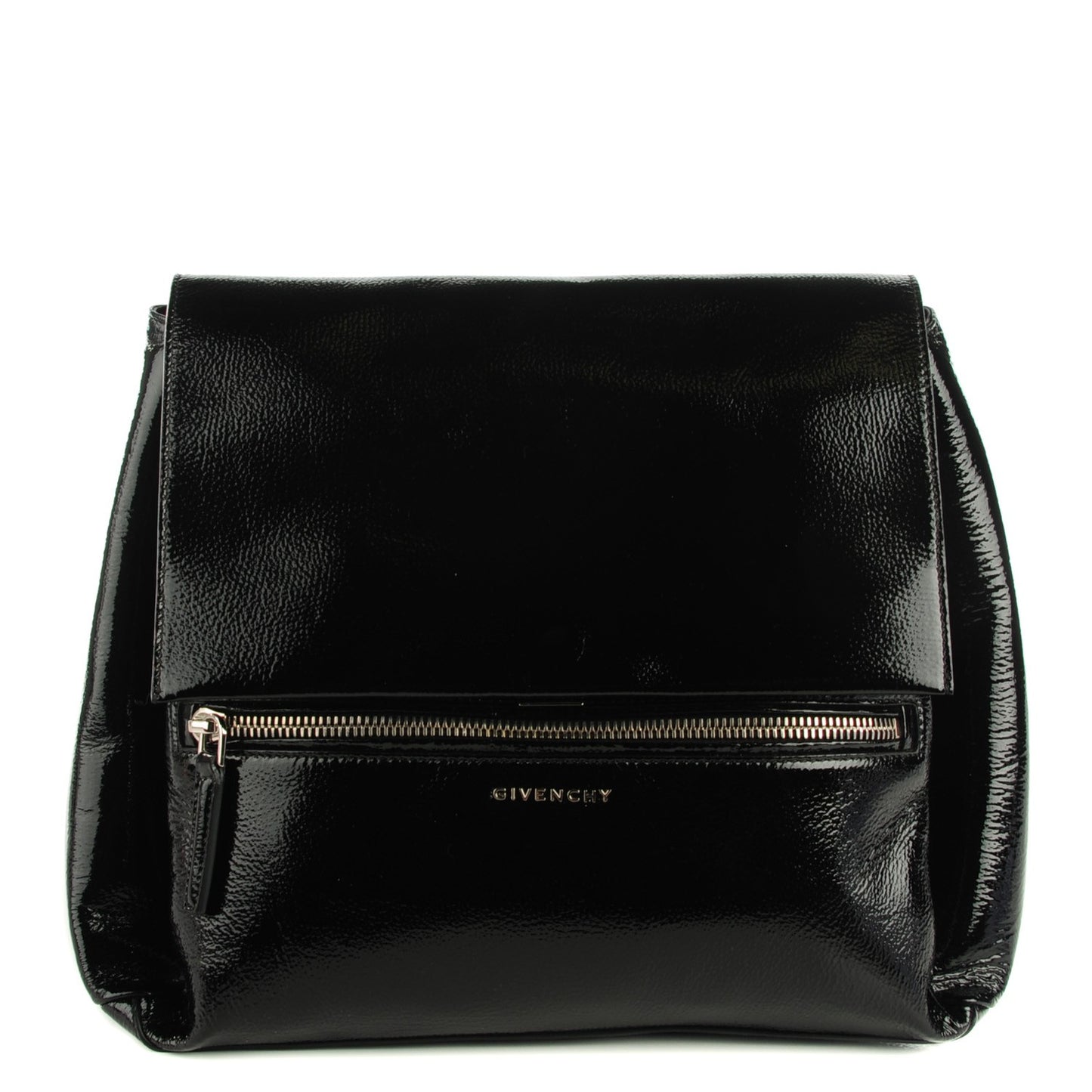 Patent Medium Pandora Pure Flap Bag Black