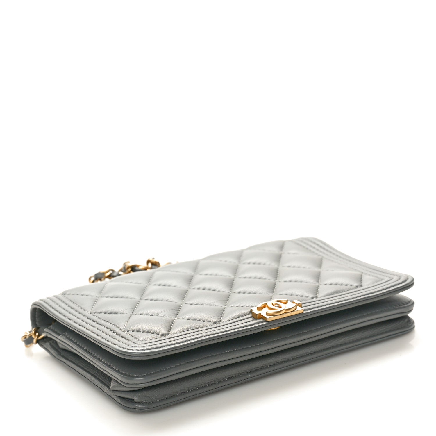 Chanel Lambskin Quilted Boy Wallet On Chain WOC Grey 4 of 10